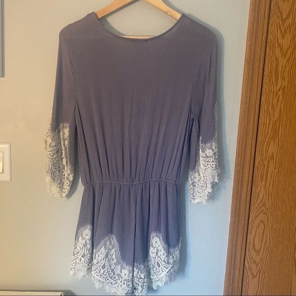 UMGEE slate blue lace hem romper - Picture 3 of 12